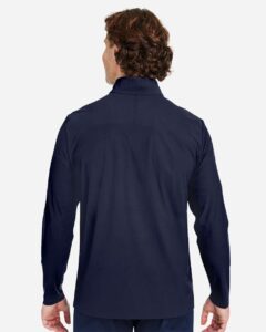 Devon & Jones DG410 Men’s CrownLux Performance® Windsor Welded Quarter-Zip Pullover – Navy (on model back)