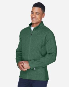 Devon & Jones DG793 Men’s Bristol Full-Zip Sweater Fleece Jacket – Forest Heather (on model side)