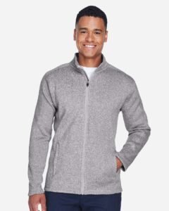Devon & Jones DG793 Men’s Bristol Full-Zip Sweater Fleece Jacket – Grey Heather (on model)