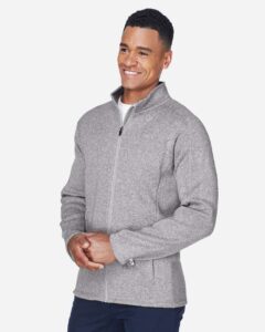 Devon & Jones DG793 Men’s Bristol Full-Zip Sweater Fleece Jacket – Grey Heather (on model side)