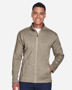 Devon & Jones DG793 Men’s Bristol Full-Zip Sweater Fleece Jacket – Khaki Heather (on model)
