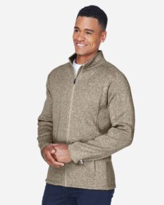 Devon & Jones DG793 Men’s Bristol Full-Zip Sweater Fleece Jacket – Khaki Heather (on model side)