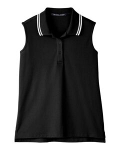 Devon & Jones DG20SW Women’s CrownLux Performance® Plaited Tipped Sleeveless Polo – Black/ White