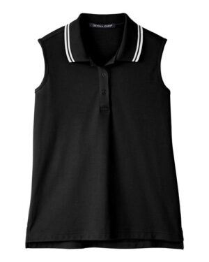 Devon & Jones DG20SW Women’s CrownLux Performance® Plaited Tipped Sleeveless Polo – Black/ White