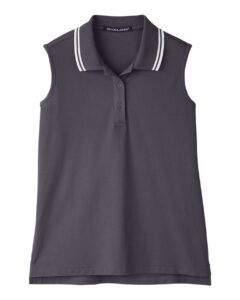 Devon & Jones DG20SW Women’s CrownLux Performance® Plaited Tipped Sleeveless Polo – Graphite/ White