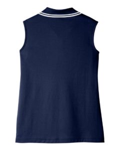 Devon & Jones DG20SW Women’s CrownLux Performance® Plaited Tipped Sleeveless Polo – Navy/ White (back)