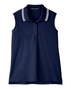 Devon & Jones DG20SW Women’s CrownLux Performance® Plaited Tipped Sleeveless Polo – Navy/ White