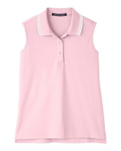 Devon & Jones DG20SW Women’s CrownLux Performance® Plaited Tipped Sleeveless Polo – Pink/ White