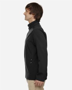 CORE365 88184T Men’s Tall Cruise Two-Layer Fleece Bonded Soft Shell Jacket – Black (on model side)