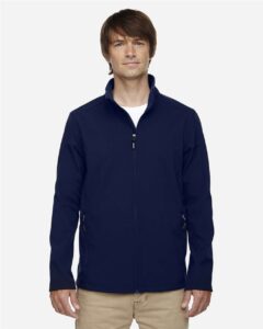 CORE365 88184T Men’s Tall Cruise Two-Layer Fleece Bonded Soft Shell Jacket – Classic Navy (on model)