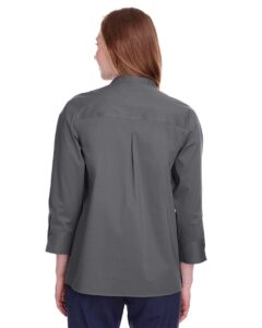 Devon & Jones DG560W Women’s Crown Collection® Stretch Broadcloth Three-Quarter Sleeve Blouse – Graphite (on model back)