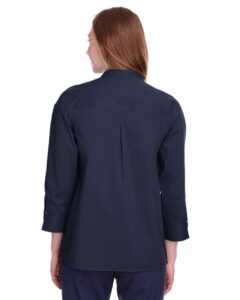 Devon & Jones DG560W Women’s Crown Collection® Stretch Broadcloth Three-Quarter Sleeve Blouse – Navy (on model back)