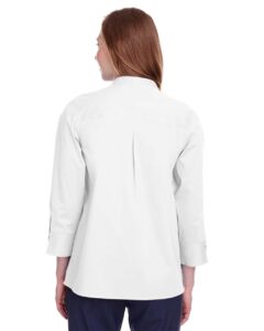 Devon & Jones DG560W Women’s Crown Collection® Stretch Broadcloth Three-Quarter Sleeve Blouse – White (on model back)