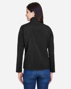 CORE365 78184 Women’s Cruise Two-Layer Fleece Bonded Soft Shell Jacket – Black (on model back)