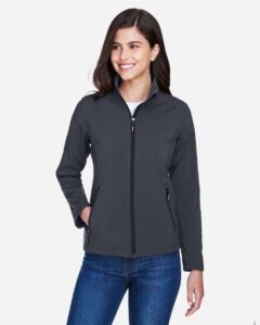 CORE365 78184 Women’s Cruise Two-Layer Fleece Bonded Soft Shell Jacket – Carbon (on model)