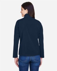 CORE365 78184 Women’s Cruise Two-Layer Fleece Bonded Soft Shell Jacket – Classic Navy (on model back)