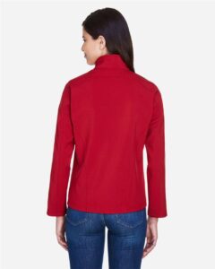 CORE365 78184 Women’s Cruise Two-Layer Fleece Bonded Soft Shell Jacket – Classic Red (on model back)