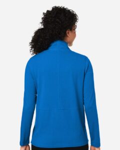 Devon & Jones DP125W Women’s Raleigh Stretch Cardigan – French Blue (on model back)