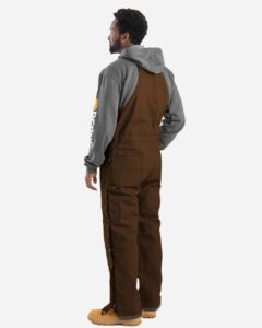 Berne Apparel B415T Men’s Tall Heritage Insulated Bib Overall – Bark (on model back)