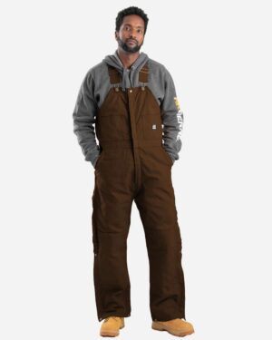 Berne Apparel B415T Men’s Tall Heritage Insulated Bib Overall – Bark (on model)
