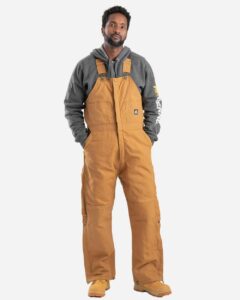 Berne Apparel B415T Men’s Tall Heritage Insulated Bib Overall – Brown Duck (on model)