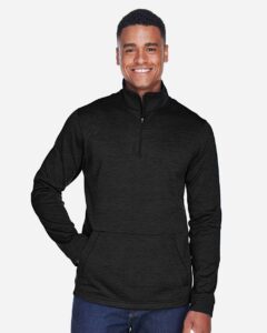Devon & Jones DG798 Men’s Newbury Mélange Fleece Quarter-Zip Pullover – Black Heather (on model)