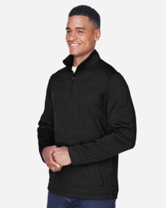 Devon & Jones DG798 Men’s Newbury Mélange Fleece Quarter-Zip Pullover – Black Heather (on model side)