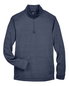 Devon & Jones DG798 Men’s Newbury Mélange Fleece Quarter-Zip Pullover – Navy Heather