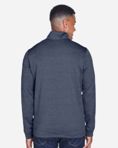 Devon & Jones DG798 Men’s Newbury Mélange Fleece Quarter-Zip Pullover – Navy Heather (on model back)