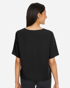 Devon & Jones DP617W Women’s Perfect Fit™ Tie Front Blouse – Black (on model back)