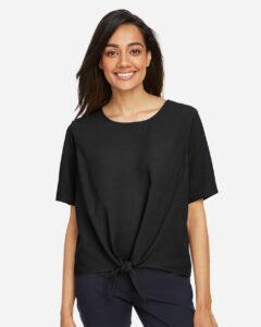 Devon & Jones DP617W Women’s Perfect Fit™ Tie Front Blouse – Black (on model)
