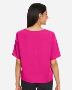 Devon & Jones DP617W Women’s Perfect Fit™ Tie Front Blouse – Crown Raspberry (on model back)
