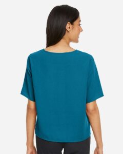 Devon & Jones DP617W Women’s Perfect Fit™ Tie Front Blouse – Dark Teal (on model back)