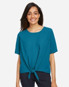 Devon & Jones DP617W Women’s Perfect Fit™ Tie Front Blouse – Dark Teal (on model)