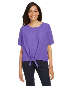 Devon & Jones DP617W Women’s Perfect Fit™ Tie Front Blouse – Grape (on model)