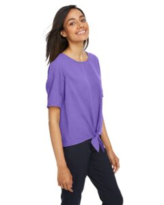 Devon & Jones DP617W Women’s Perfect Fit™ Tie Front Blouse – Grape (on model side)