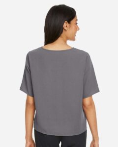 Devon & Jones DP617W Women’s Perfect Fit™ Tie Front Blouse – Graphite (on model back)