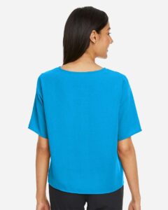 Devon & Jones DP617W Women’s Perfect Fit™ Tie Front Blouse – Ocean Blue (on model back)