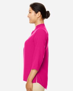 Devon & Jones DP611W Women’s Perfect Fit™  Three-Quarter Sleeve Crepe Tunic – Crown Raspberry (on model side)