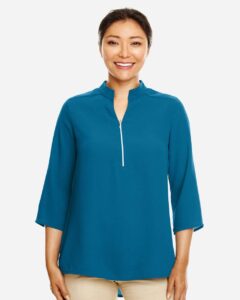 Devon & Jones DP611W Women’s Perfect Fit™  Three-Quarter Sleeve Crepe Tunic – Dark Teal (on model)
