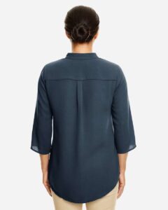 Devon & Jones DP611W Women’s Perfect Fit™  Three-Quarter Sleeve Crepe Tunic – Navy (on model back)