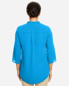 Devon & Jones DP611W Women’s Perfect Fit™  Three-Quarter Sleeve Crepe Tunic – Ocean Blue (on model back)