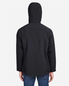 CORE365 CE712 Men’s Barrier Packable Rain Jacket – Black (on model back)