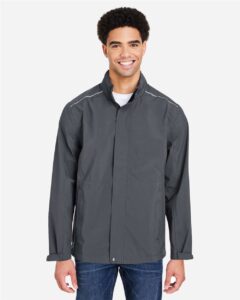 CORE365 CE712 Men’s Barrier Packable Rain Jacket – Carbon (on model)