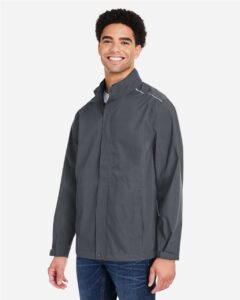 CORE365 CE712 Men’s Barrier Packable Rain Jacket – Carbon (on model side)