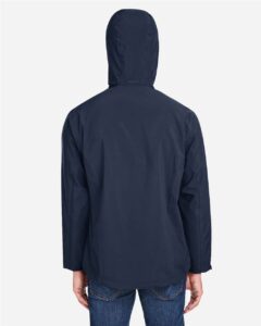 CORE365 CE712 Men’s Barrier Packable Rain Jacket – Classic Navy (on model back)
