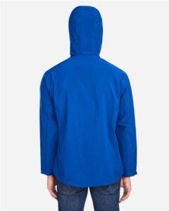 CORE365 CE712 Men’s Barrier Packable Rain Jacket – True Royal (on model back)