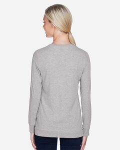 Devon & Jones DP181W Women’s Perfect Fit™ Ribbon Cardigan – Grey Heather (on model back)