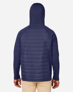 CORE365 CE808 Unisex Techno Lite Hybrid Hooded Jacket – Classic Navy (on model back)