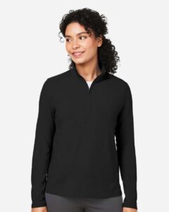 Devon & Jones DG425W Women’s Raleigh Stretch Quarter-Zip Pullover – Black (on model)